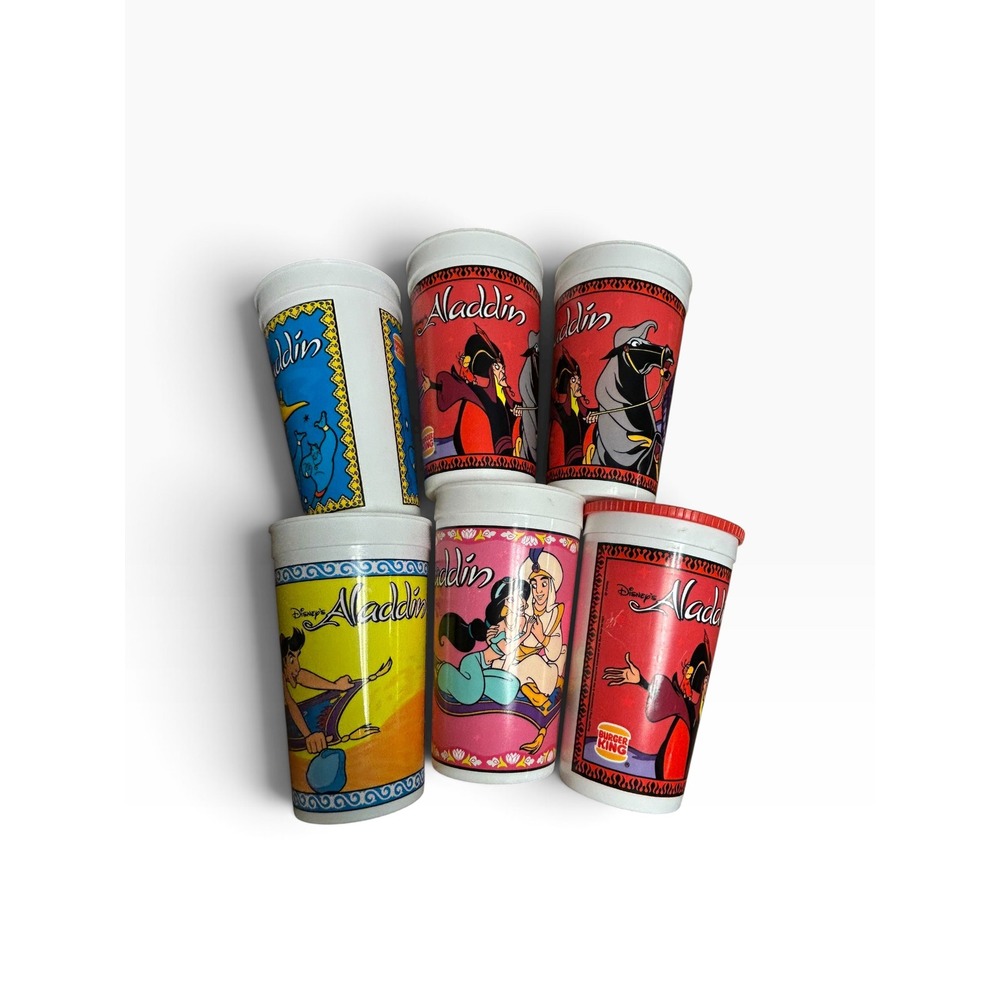 Vintage 1994 Burger King Disney Aladdin Plastic Collector Cups Set of 6